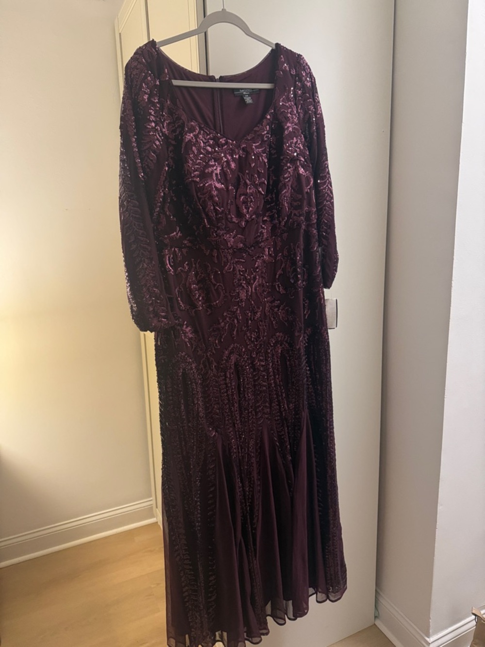 R&M Richards Embroidered Plum Evening Dress - Size 14W